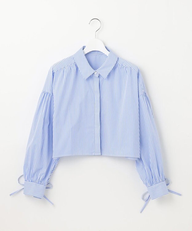 Feroux 【ONWARD CROSSET MAG掲載・2WAY】リボンクロップド シャツ スカイブルー系1