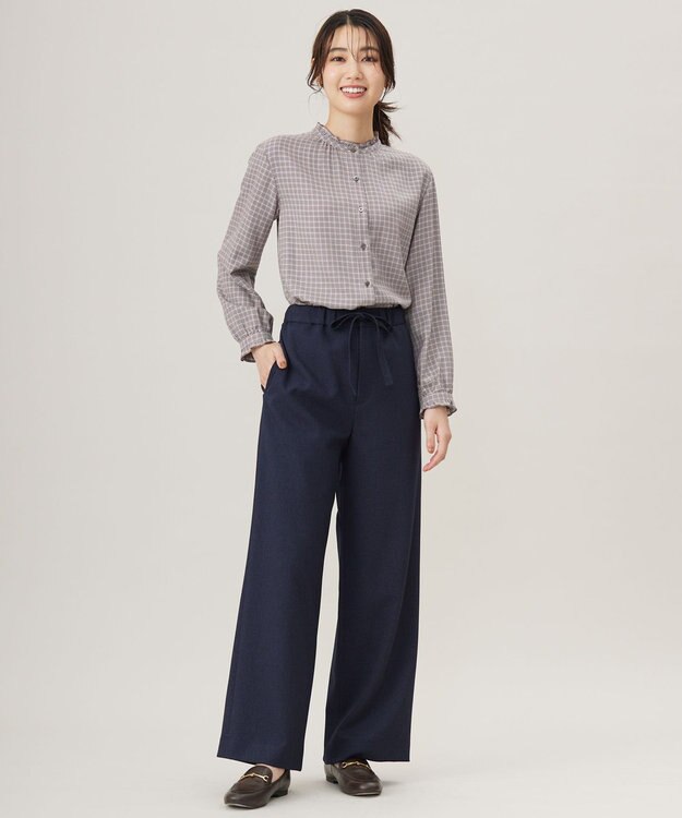 J.PRESS LADIES L 【洗える】サイロチェック＆ストライプ ブラウス モノトーンチェック系