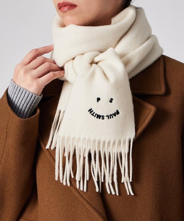 Paul Smith PS Happy エンブロイダリー マフラー オフホワイト