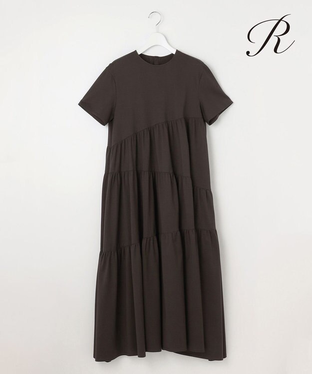 23区 【R(アール)】プレミアムコットンジャージー ティアードワンピース ブラウン系