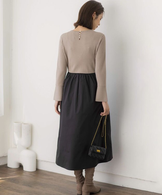 組曲 【WEB限定】リブニットコンビワンピース モカブラウン×ブラック系