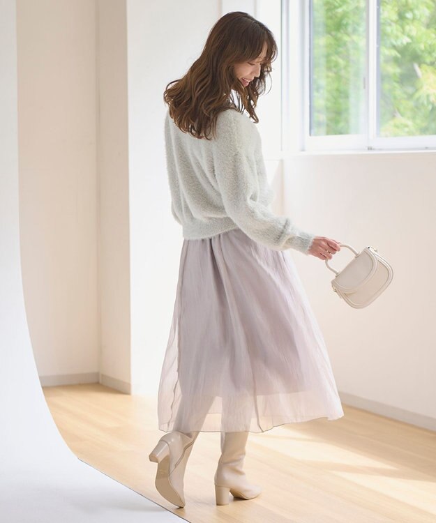 Feroux 【洗える】ニット×フレアスカート セットアップ ライトグレー系