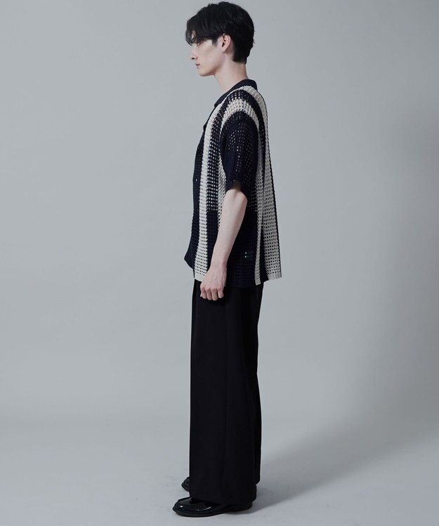 WEGO マルチストライプニットシャツ（S） ネイビー