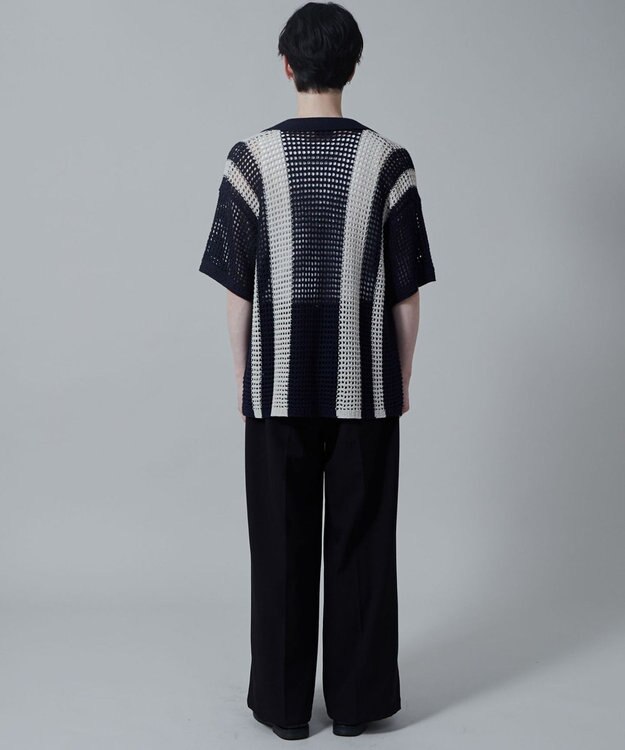 WEGO マルチストライプニットシャツ（S） ネイビー