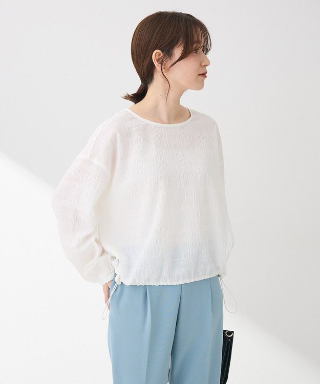 Green Parks 裾ドロスト表面長袖プルオーバー Ivory