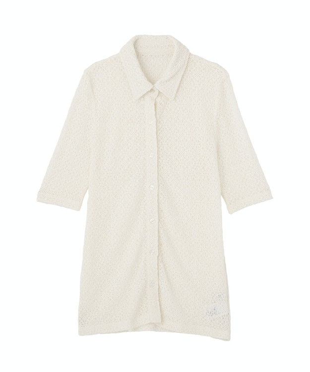 earth music&ecology ストレッチレース襟付シャツ Off White