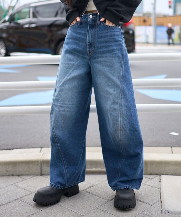 WEGO 【ユニセックス着用ITEM/SMLサイズ展開】カバーフィットバルーンデニムパンツ デニム中濃加工色