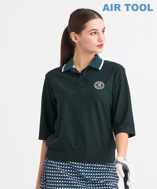 23区GOLF 【WOMEN】AIR TOOL七分袖ポロシャツ ダークグリーン系