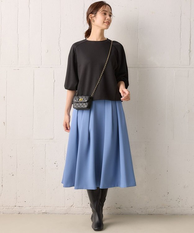 組曲 【洗える・4色展開】ウーステッドライクギャバ スカート ブルー系