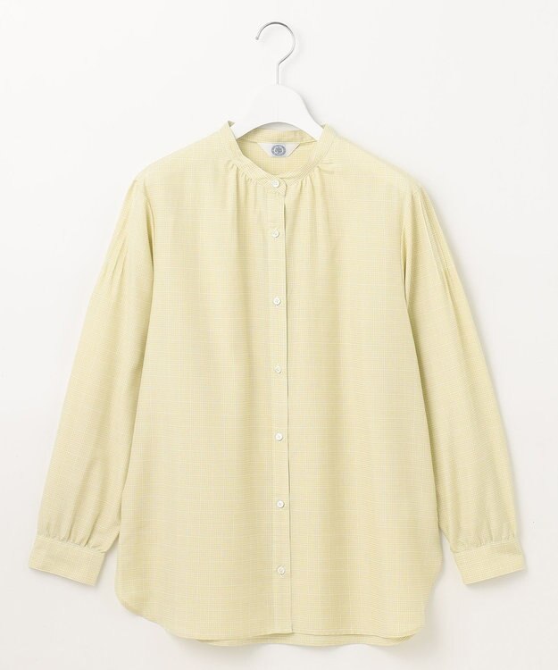 J.PRESS LADIES L 【洗える】セルロース チェック バンドカラー ブラウス ピスタチオ系3