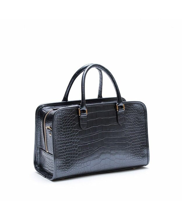 A.D.M.J. 【牛革】クロコ型押しヘリ巻きボストン28cm オニキスパーライズ