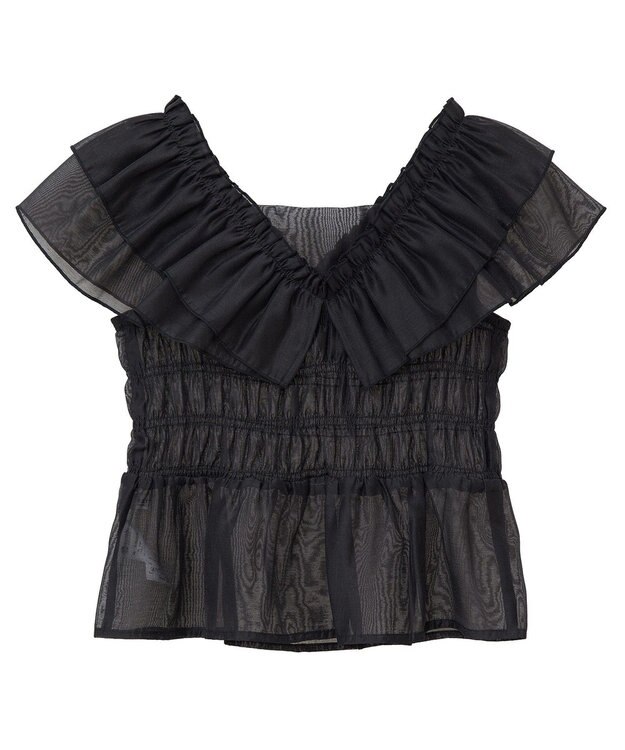 earth music&ecology ダブルフリルノースリブラウス Black