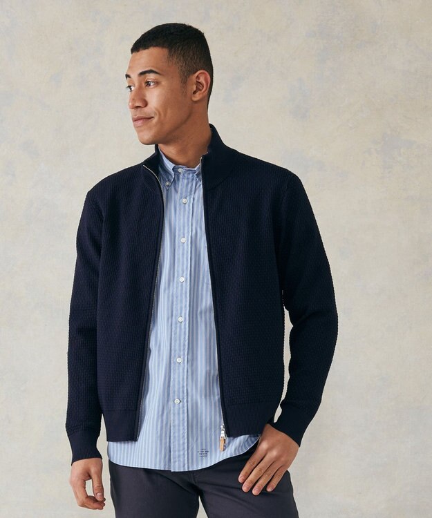 J.PRESS MEN 【High twist links】フルジップカーディガン ネイビー系