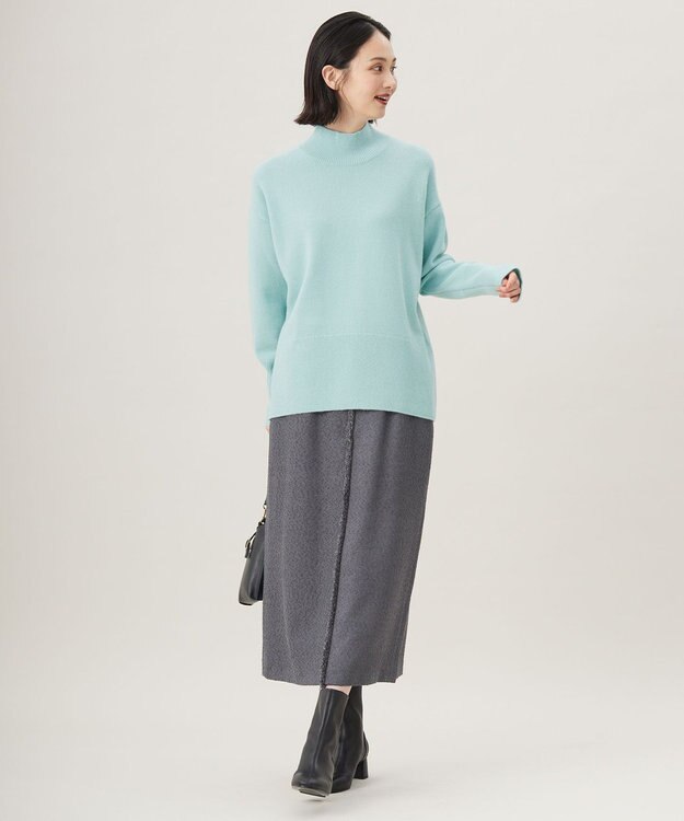 自由区 L 【WEB限定カラーあり・洗える】ウールカシミヤブレンドハイネック ニット ライトアクア