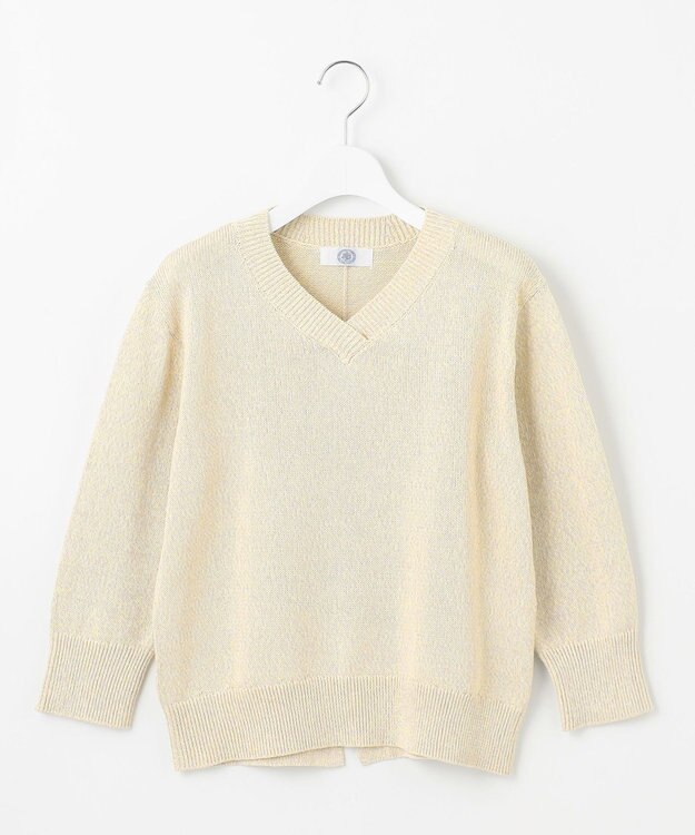 J.PRESS LADIES 【洗える】GIMA COTTON ミックスカラー Vネック ニット イエローMIX系