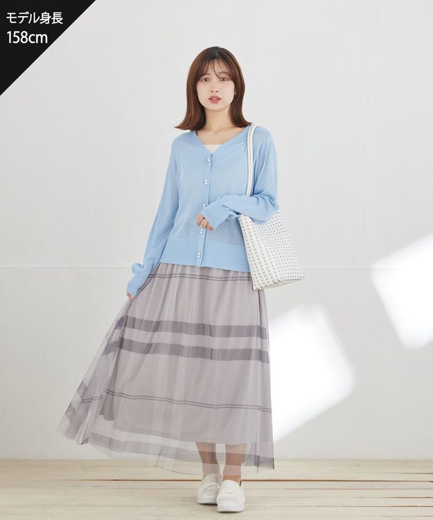 Tiaclasse L チュールレースチェックスカート グレー