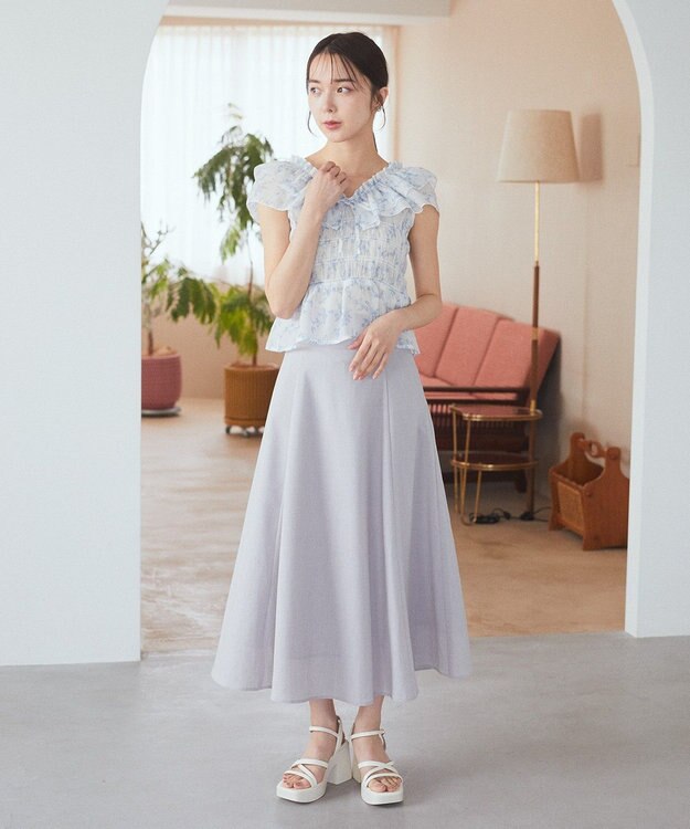 earth music&ecology ダブルフリルノースリブラウス Off White