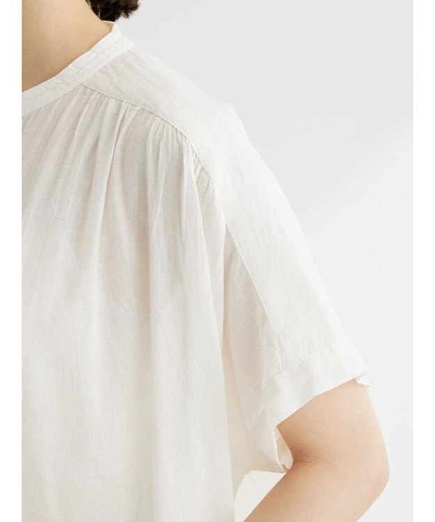 Green Parks インド綿 　ギャザー５分袖チュニック Off White