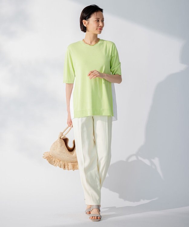 自由区 【XSサイズ～/洗える/セット着用可】キュプラリネンシャンタン イージーテーパードパンツ アイボリー系