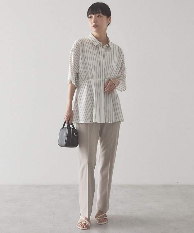 AMERICAN HOLIC 【予約】【接触冷感】ストライプペプラムブラウス Stripe Ivory