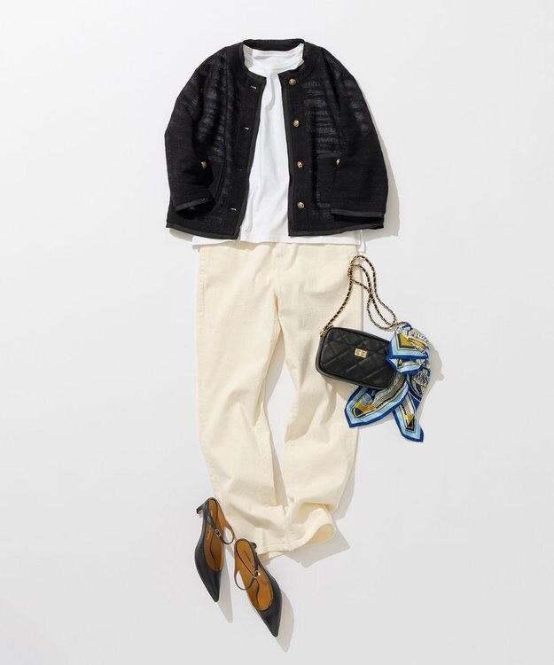 23区 L サマーツイード 7分袖 ジャケット ブラック系