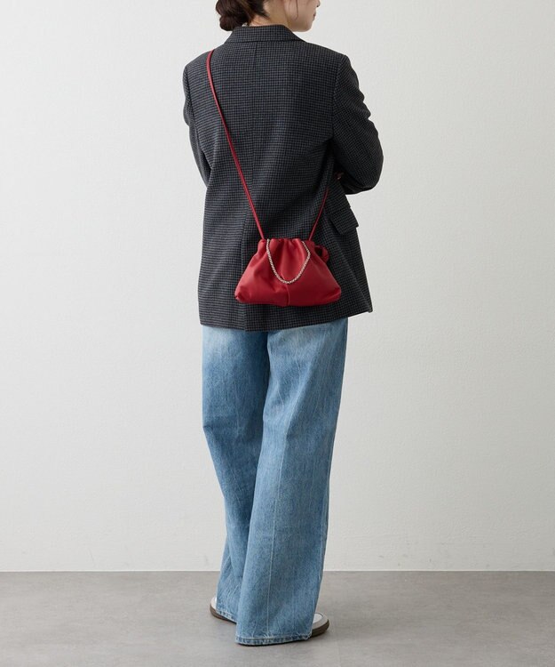 russet レザー巾着ミニショルダーバッグ(CE-1637) Red