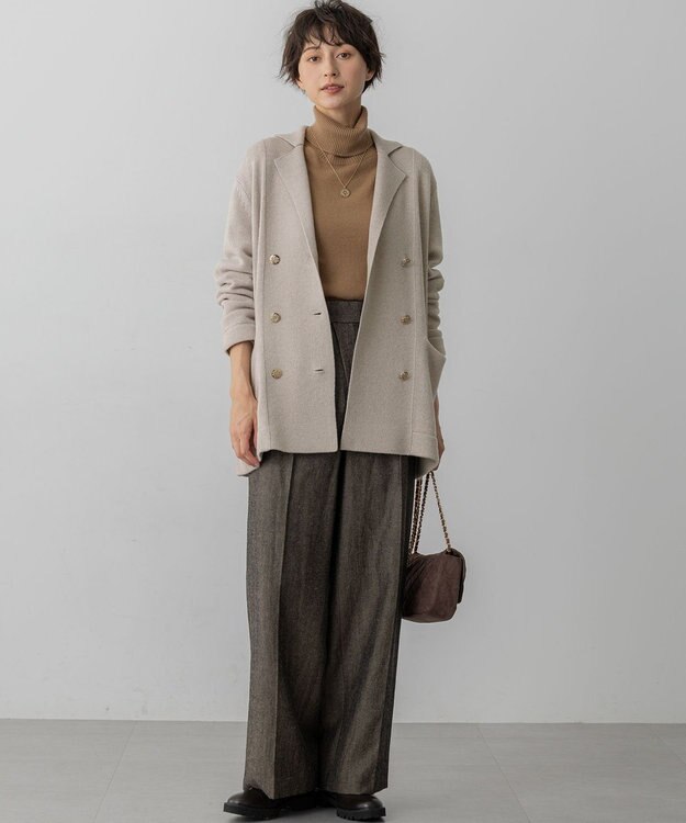 23区 【GOLD LABEL】ウールリネンツイル ワイドパンツ ダークブラウン系