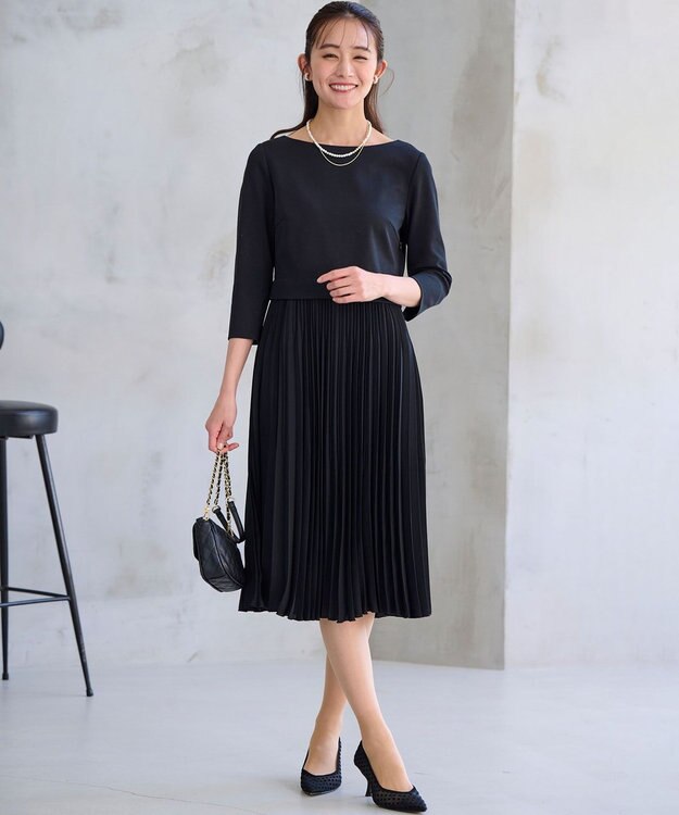 組曲 【KUMIKYOKU NAVY】ジャージーコンビプリーツ ワンピース ブラック系