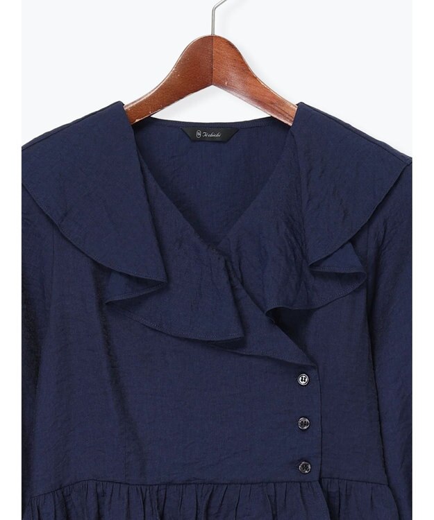 Te chichi ラッフルフリルペプラムブラウス ネイビー