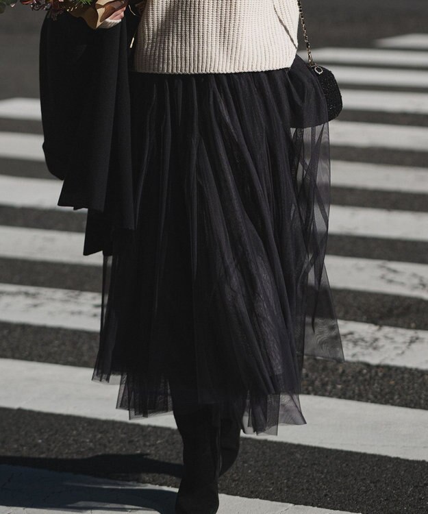 23区 【洗える】レイヤード チュール スカート チャコールグレー系