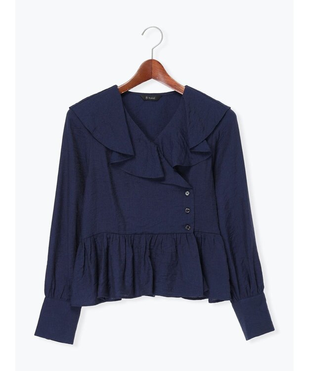 Te chichi ラッフルフリルペプラムブラウス ネイビー