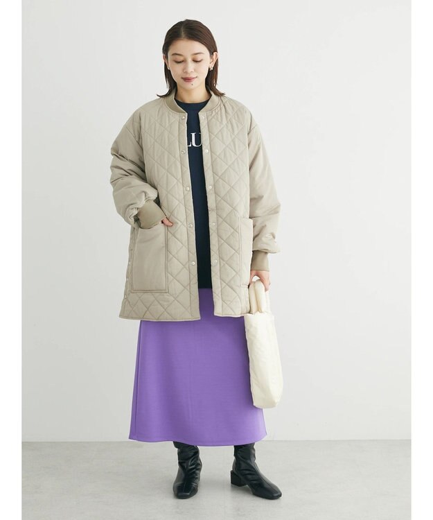 Green Parks 撥水加工　中綿キルトミドル丈コート Light Beige