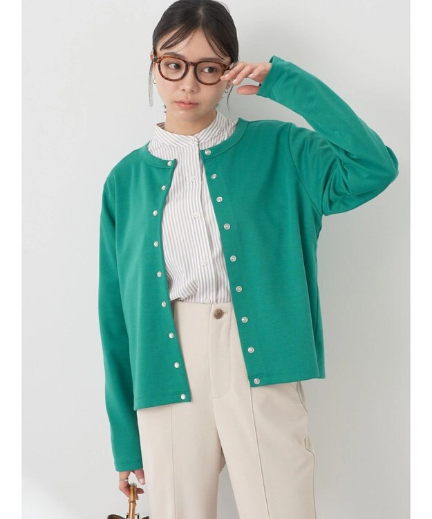 earth music&ecology パールスナップボタンカーディガン Green