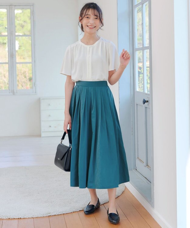 Tiaclasse 【軽撥水・汚れ防止】ランダムタックロングスカート グリーン