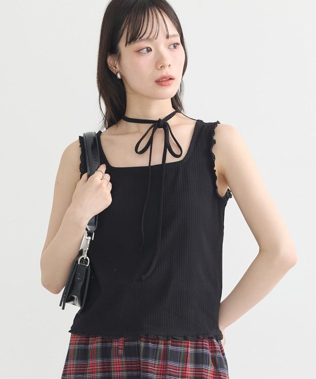 earth music&ecology マルチｗａｙネックホルターレースタンク Black