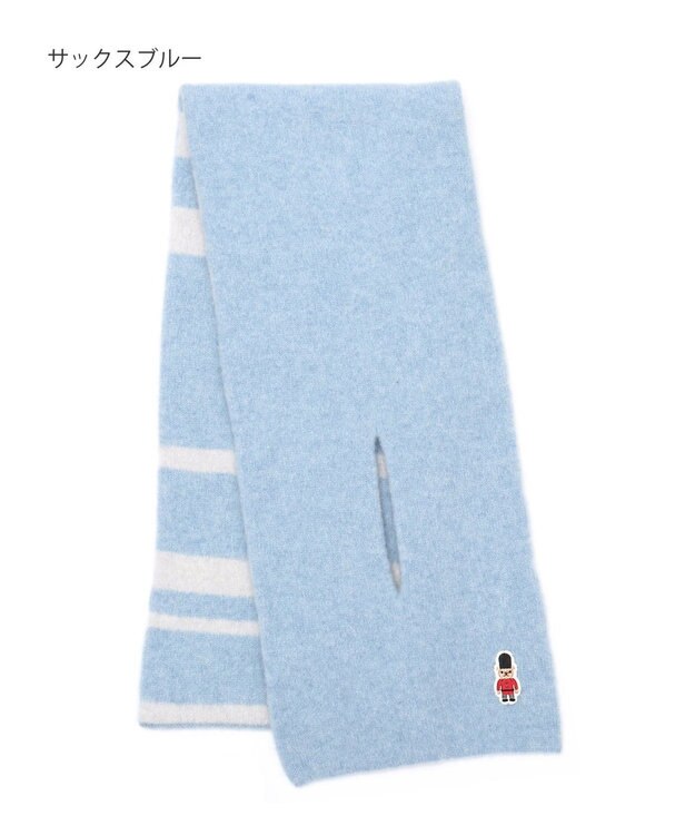 MOONBAT MACKINTOSH PHILOSOPHY 【日本製】バッキンガムベア付きウール100%縮絨プチマフラー サックスブルー