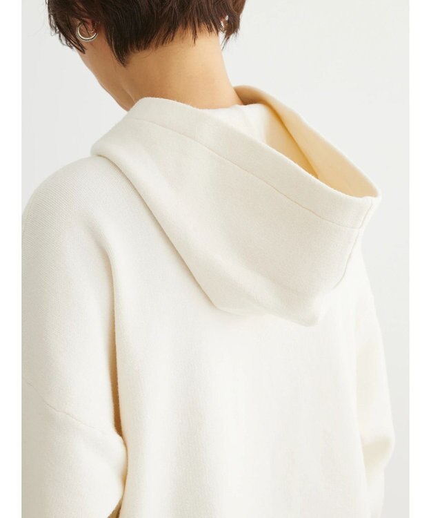 Green Parks スウェット風フード付ニットプルオーバー Ivory