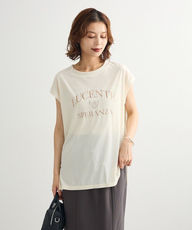 Green Parks ベロアロゴフレンチスリーブチュニック Ecru