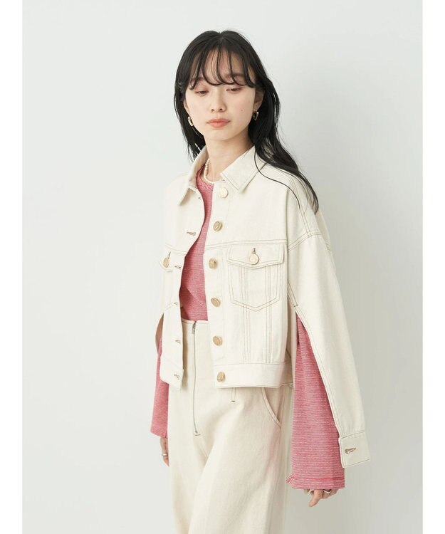 earth music&ecology マントスリーブＧジャン Ecru