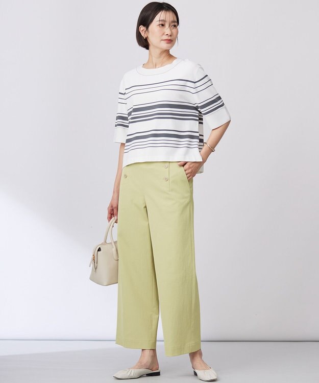 J.PRESS LADIES 【洗える】RAYON ELITE STRETCH ボーダー ニットT オフ×スレート系