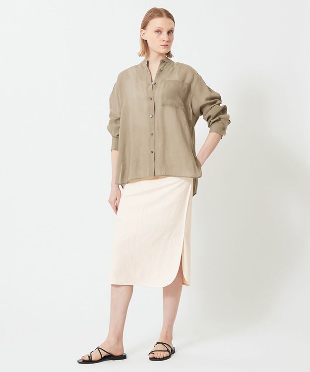 BEIGE， GENTIAN / スタンドカラーシャツ Khaki