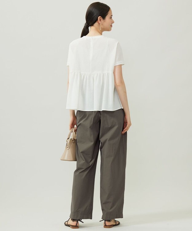 自由区 【洗える】リネンサッカーコンビペプラム カットソー オフホワイト