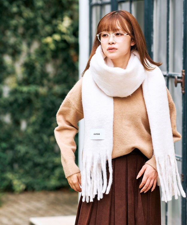 MOONBAT 【美人百花2月号/CanCam/andGIRL掲載】洗える ボリュームマフラー ソフトプレーン 幅40cm オフホワイト