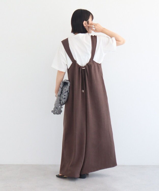 Green Parks 接触冷感麻調ゆったりサロペット Brown