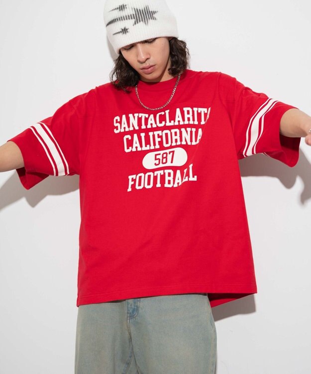 WEGO 【ユニセックス着用ITEM/手洗い可/MLサイズ】フットボールBIG　T（S） レッド