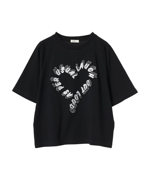 earth music&ecology ラメ刺繍ハートロゴＴ Black