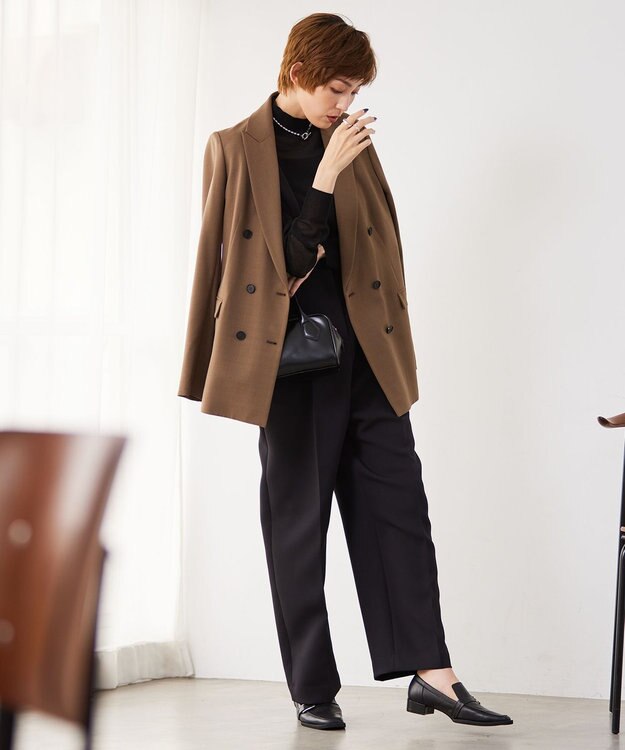 ICB 【洗える】ウール2WAYストレッチ ダブルブレストジャケット モカ系