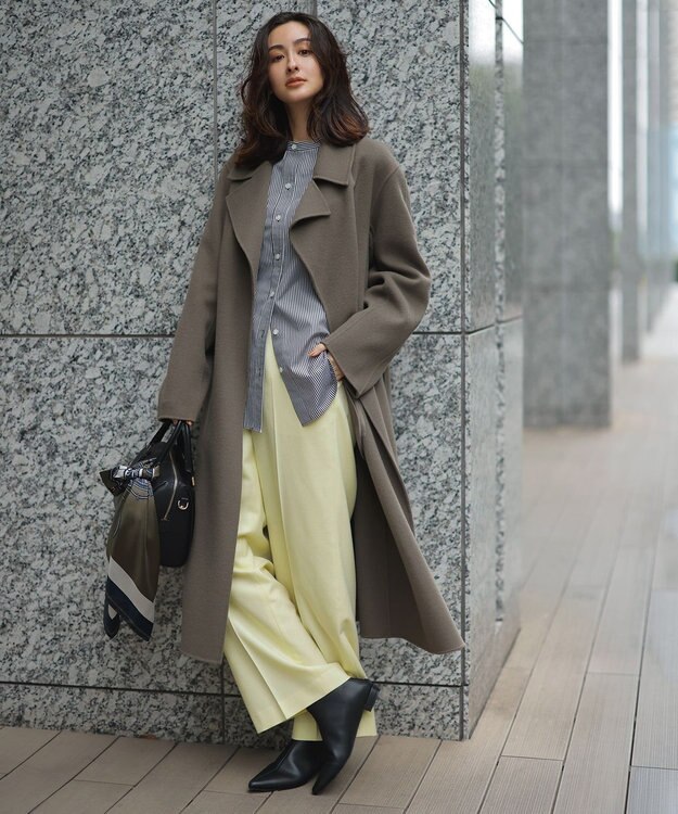 23区 【CLASSY.1月号掲載】CANCLINI バンドカラー シャツ カーキストライプ