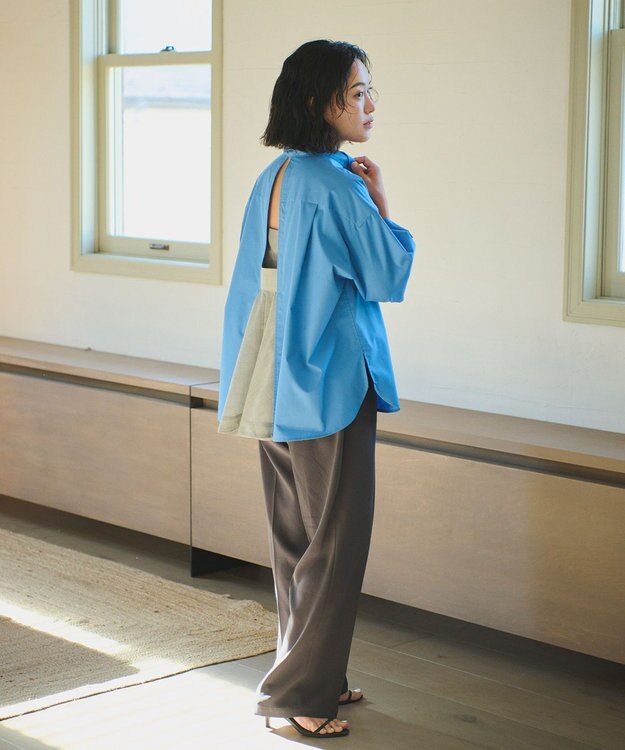#Newans 【ANSWER for モダンベーシック】バックスリットオーバーシャツ ブルー系