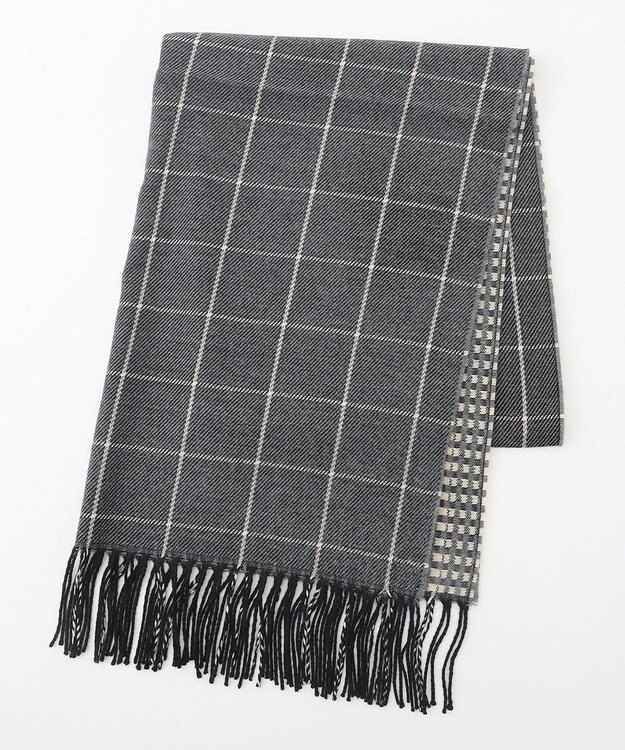 JOSEPH ABBOUD 【フランス製・リバーシブル】ウィンドウペン ストール ライトグレー系4